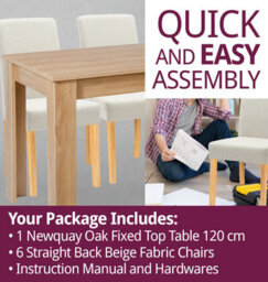 Hallowood Furniture Newquay Oak Fixed Top Table 120Cm With 6 Straight Back Beige Fabric Chairs - thumbnail 7