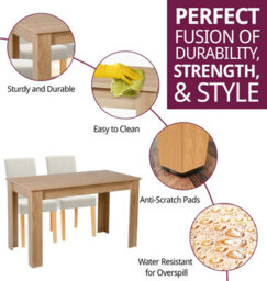 Hallowood Furniture Newquay Oak Fixed Top Table 120Cm With 6 Straight Back Beige Fabric Chairs - thumbnail 2