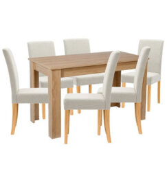 Hallowood Furniture Newquay Oak Fixed Top Table 120Cm With 6 Straight Back Beige Fabric Chairs - thumbnail 8