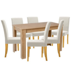 Hallowood Furniture Newquay Oak Fixed Top Table 120Cm With 6 Straight Back Beige Fabric Chairs - thumbnail 9