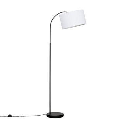 Valuelights Designer Style Black Curved Stem Floor Lamp With White Cylinder Shade - Includes 6W Led Gls Bulb 3000K Warm White - image 1