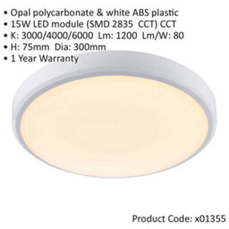 Flush Bathroom Wall Or Ceiling Function Light - 15W Cct Led Module - White - thumbnail 2