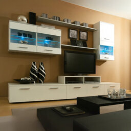 Beta Living Room Wall Unit With Led Lighting Modern Tv Cabinet Display Storage White Gloss - thumbnail 1