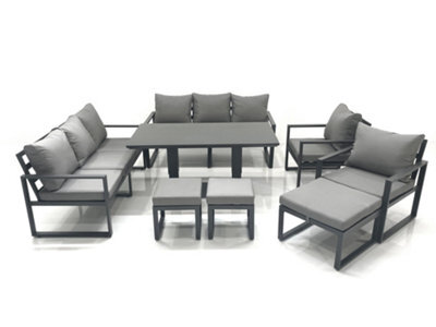 Fimous Garden Sofa Set Aluminium Furniture Rising Dining Tabe Set With 2 Chair 3 Footstools Dark Grey - image 1