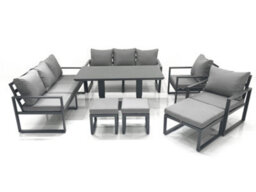 Fimous Garden Sofa Set Aluminium Furniture Rising Dining Tabe Set With 2 Chair 3 Footstools Dark Grey - thumbnail 2