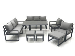 Fimous Garden Sofa Set Aluminium Furniture Rising Dining Tabe Set With 2 Chair 3 Footstools Dark Grey