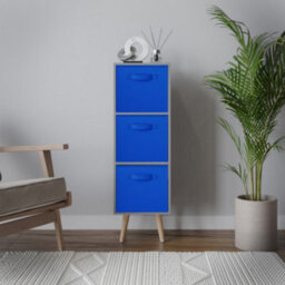 Urbn-Living Urbnliving 80Cm Height 3 Tier Grey Wooden Storage Bookcase Scandinavian Style Beech Legs With Dark Blue Inserts - thumbnail 3