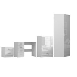 Reflect 1 Door Corner Wardrobe, 5 Drawer Chest, 2 Drawer Bedside & Desk - White Gloss & Matt White - Bedroom Furniture Set - thumbnail 7