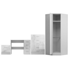 Reflect 1 Door Corner Wardrobe, 5 Drawer Chest, 2 Drawer Bedside & Desk - White Gloss & Matt White - Bedroom Furniture Set - thumbnail 6