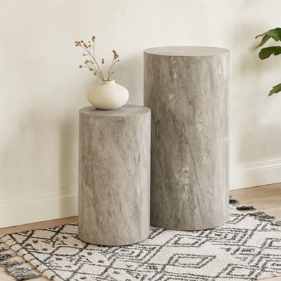 Wyld Haus Lille Set Of 2 Grey Marble-Effect Round Pedestal Tables 25 X 50 & 34 X 70 Cm - image 1