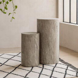 Wyld Haus Lille Set Of 2 Grey Marble-Effect Round Pedestal Tables 25 X 50 & 34 X 70 Cm - thumbnail 2