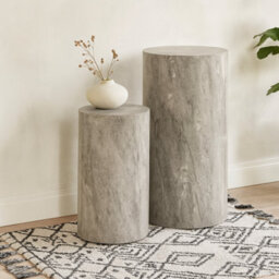 Wyld Haus Lille Set Of 2 Grey Marble-Effect Round Pedestal Tables 25 X 50 & 34 X 70 Cm - thumbnail 1