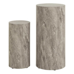 Wyld Haus Lille Set Of 2 Grey Marble-Effect Round Pedestal Tables 25 X 50 & 34 X 70 Cm - thumbnail 4