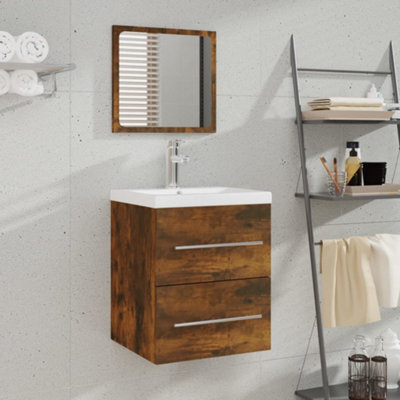 Berkfield Bathroom Cabinet With Mirror Smoked Oak 41X38.5X48 Cm Engineered Wood - image 1