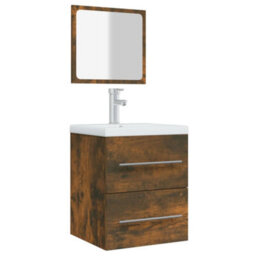 Berkfield Bathroom Cabinet With Mirror Smoked Oak 41X38.5X48 Cm Engineered Wood - thumbnail 4