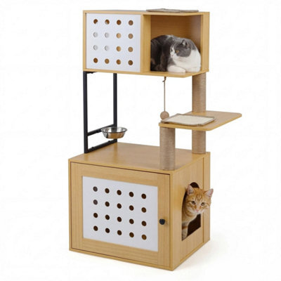 117.5 Cm Modern Cat Tower Cabinet Cat Tree With Litter Box Enclosure - image 1