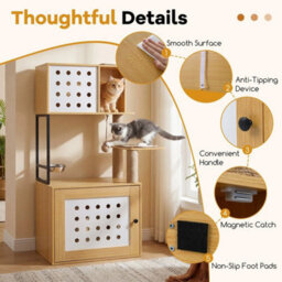 117.5 Cm Modern Cat Tower Cabinet Cat Tree With Litter Box Enclosure - thumbnail 5