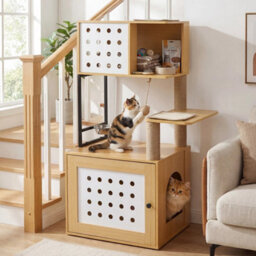 117.5 Cm Modern Cat Tower Cabinet Cat Tree With Litter Box Enclosure - thumbnail 3
