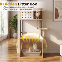 117.5 Cm Modern Cat Tower Cabinet Cat Tree With Litter Box Enclosure - thumbnail 6