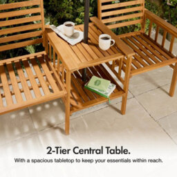 Wooden Garden Love Seat 2 Seater, Acacia Outdoor Jack & Jill Loveseat, Vonhaus - thumbnail 5