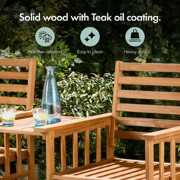 Wooden Garden Love Seat 2 Seater, Acacia Outdoor Jack & Jill Loveseat, Vonhaus - thumbnail 4