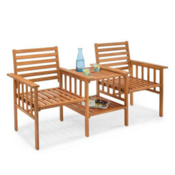 Wooden Garden Love Seat 2 Seater, Acacia Outdoor Jack & Jill Loveseat, Vonhaus - thumbnail 1