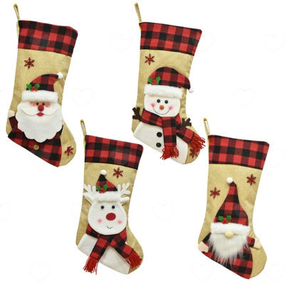 Amorly 4Pcs 18Inch Burlap Plaid Christmas Stockings, Hanging Xmas Sacks For Fireplace And Christmas Tree Holiday Home Decoration - image 1