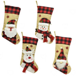 Amorly 4Pcs 18Inch Burlap Plaid Christmas Stockings, Hanging Xmas Sacks For Fireplace And Christmas Tree Holiday Home Decoration - thumbnail 1