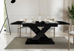 Generic Extendable Dining Table - Modern Folding Kitchen & Living Room Table, Scratch-Resistant High Gloss Surface, (Black Gloss)