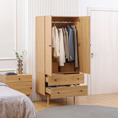 Homcom 2 Door Wardrobe With 2 Drawers, Hanging Rail, Clothes Storage Organiser - image 1