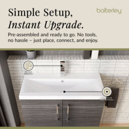 Balterley Contemporary Bathroom Floor Standing 2 Soft-Close Door Vanity Unit & Mid-Edge Ceramic Basin, Anthracite Woodgrain, 800mm - thumbnail 4
