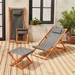 Sweeek. Pair Of Wooden Deckchairs And Footrests Creus With Footrests Anthracite 102X56X86 Cm - thumbnail 3