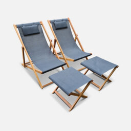 Sweeek. Pair Of Wooden Deckchairs And Footrests Creus With Footrests Anthracite 102X56X86 Cm - thumbnail 4