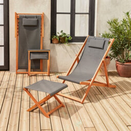 Sweeek. Pair Of Wooden Deckchairs And Footrests Creus With Footrests Anthracite 102X56X86 Cm - thumbnail 2