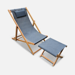 Sweeek. Pair Of Wooden Deckchairs And Footrests Creus With Footrests Anthracite 102X56X86 Cm - thumbnail 6