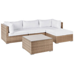 Beliani Garden Corner Sofa With Table 4 Seater Sano Left Hand Modular Pe Rattan Natural - thumbnail 4