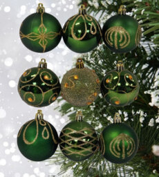 Premier Decorations Limited 9 Decorated Green Christmas Tree Baubles Decorations Tree Ornaments 6Cm - thumbnail 1