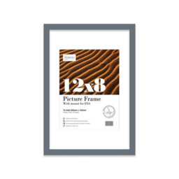 "12X8"" Grey Frame With Mount For 8X6"" Pictures 20mm Slim Edge Portrait And Landscape Display With Wall Hooks And Kickstand" - thumbnail 1