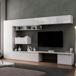 Decorotika Cardiff Moduler Modern Tv Unit Wall Mount Customizable Layout High Gloss White - thumbnail 2
