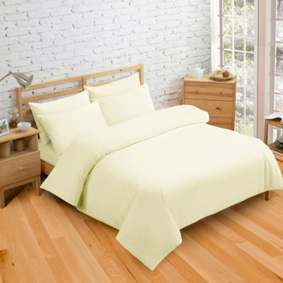 Velosso Plain Dyed Polycotton Duvet Cover Set With Button Enclosure, Easy Care, Machine Washable - Cream