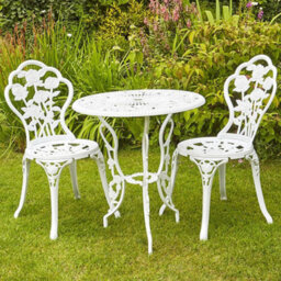 Home Source Rose Detail Outdoor Garden Bistro Patio Table And Chair Set White - thumbnail 2