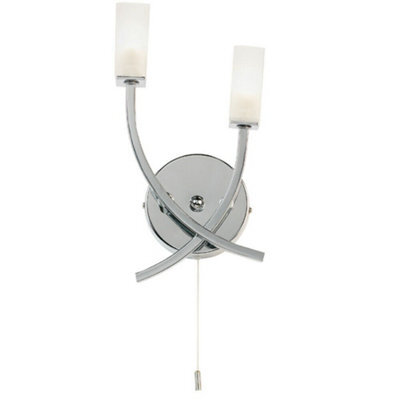 Led Twin Wall Light Modern Chrome Arm & Frosted Oblong Glass Shade Lamp Lighting - image 1
