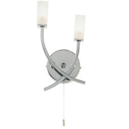 Led Twin Wall Light Modern Chrome Arm & Frosted Oblong Glass Shade Lamp Lighting - thumbnail 1