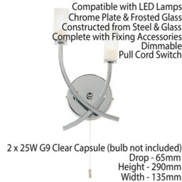 Led Twin Wall Light Modern Chrome Arm & Frosted Oblong Glass Shade Lamp Lighting - thumbnail 2