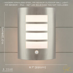 Happy Homewares Modern Outdoor Ip44 Stainless Steel Flush Wall Lamp Fitting With Pir Sensor - thumbnail 6