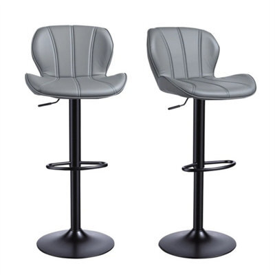 Grey 2 X Bar Stools Swivel Gas Lift Barstool For Kitchen Counter Seating Cafe Chair - image 1