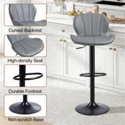 Grey 2 X Bar Stools Swivel Gas Lift Barstool For Kitchen Counter Seating Cafe Chair - thumbnail 3