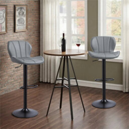 Grey 2 X Bar Stools Swivel Gas Lift Barstool For Kitchen Counter Seating Cafe Chair - thumbnail 6