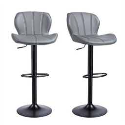 Grey 2 X Bar Stools Swivel Gas Lift Barstool For Kitchen Counter Seating Cafe Chair