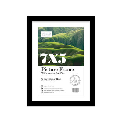 "7X5"" Black Frame With Mount For 6X4"" Pictures 20mm Slim Edge Portrait And Landscape Display With Wall Hooks And Kickstand" - image 1